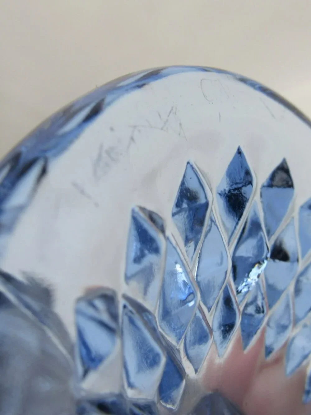 Vintage Indiana Glass Diamond Point Trumpet Vase MCM Regal Azure Blue 8